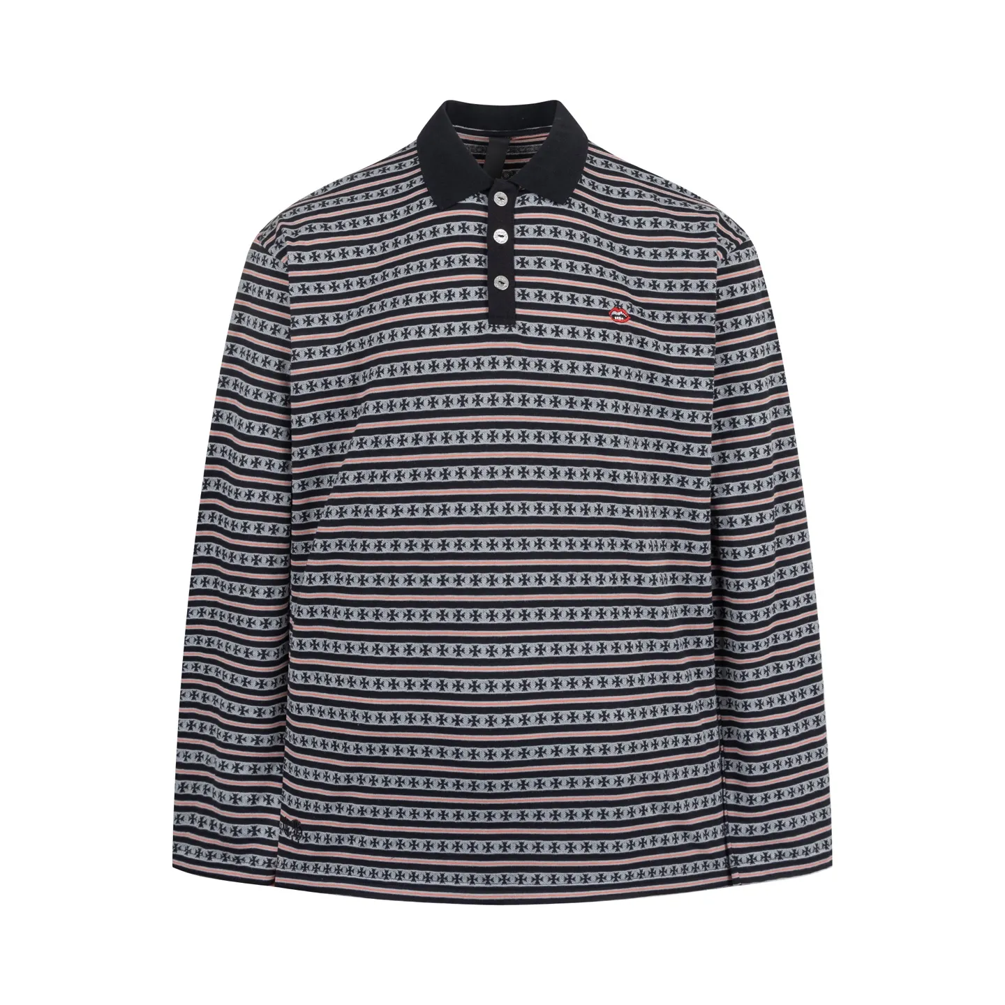 🅿️420 [Exclusive supply] CH Crow Heart Cross Stripe Long Sleeve Polo Shirt. The original version was purchased and developed for 7,900. The fabric is made of yarn-dyed fabric. The minimum order is one thousand meters away. The cost is expensive. The embroidery uses imported Tajima embroidery machines, and the collar leather tag is made of imported lambskin. The hardware is made of real antique silver which is extremely expensive. The overall wiring is straight and delicate, the fabric is comfortable and soft, and the color is consistent without color difference. It can be matched with the same style to create a fashionable look and control various occasions. Customized accessories, complete with three standards, same style for men and women! Size:S/M/L